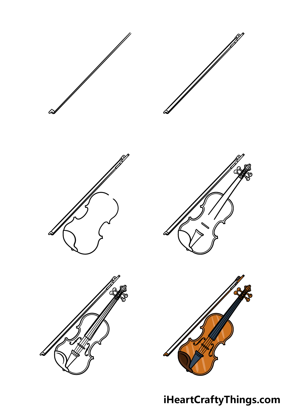 how to draw a violin in 6 steps