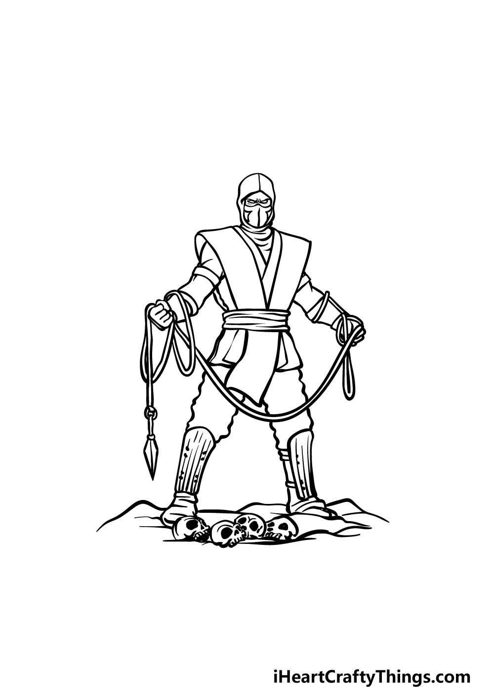 how to draw Scorpion from Mortal Kombat step 4