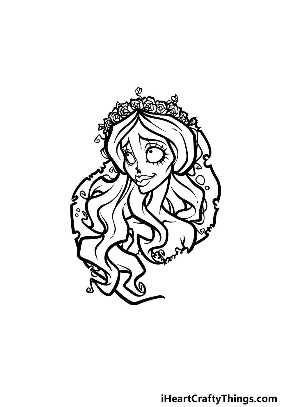 how to draw the Corpse Bride step 4
