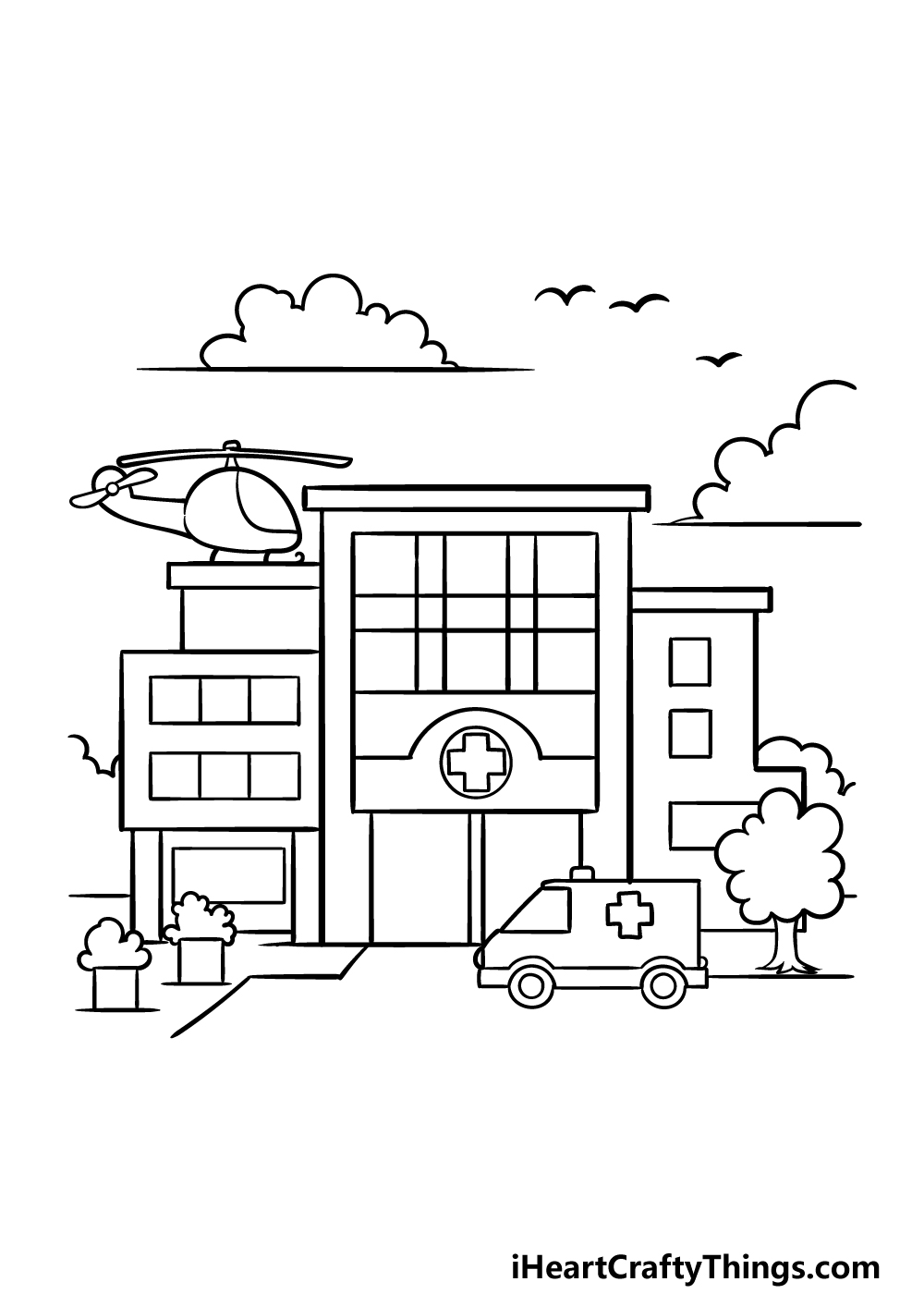 how to draw a hospital step 5