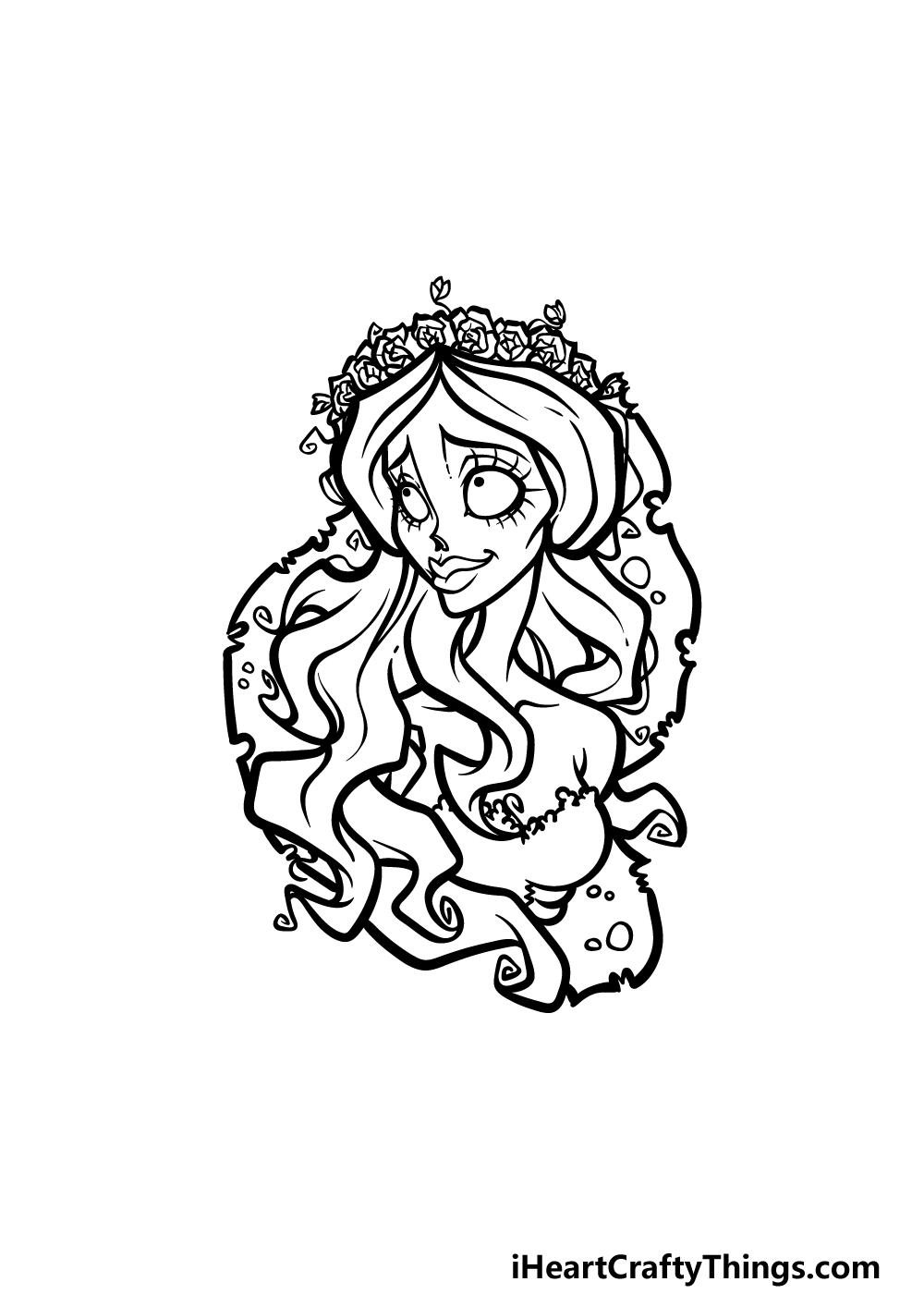how to draw the Corpse Bride step 5