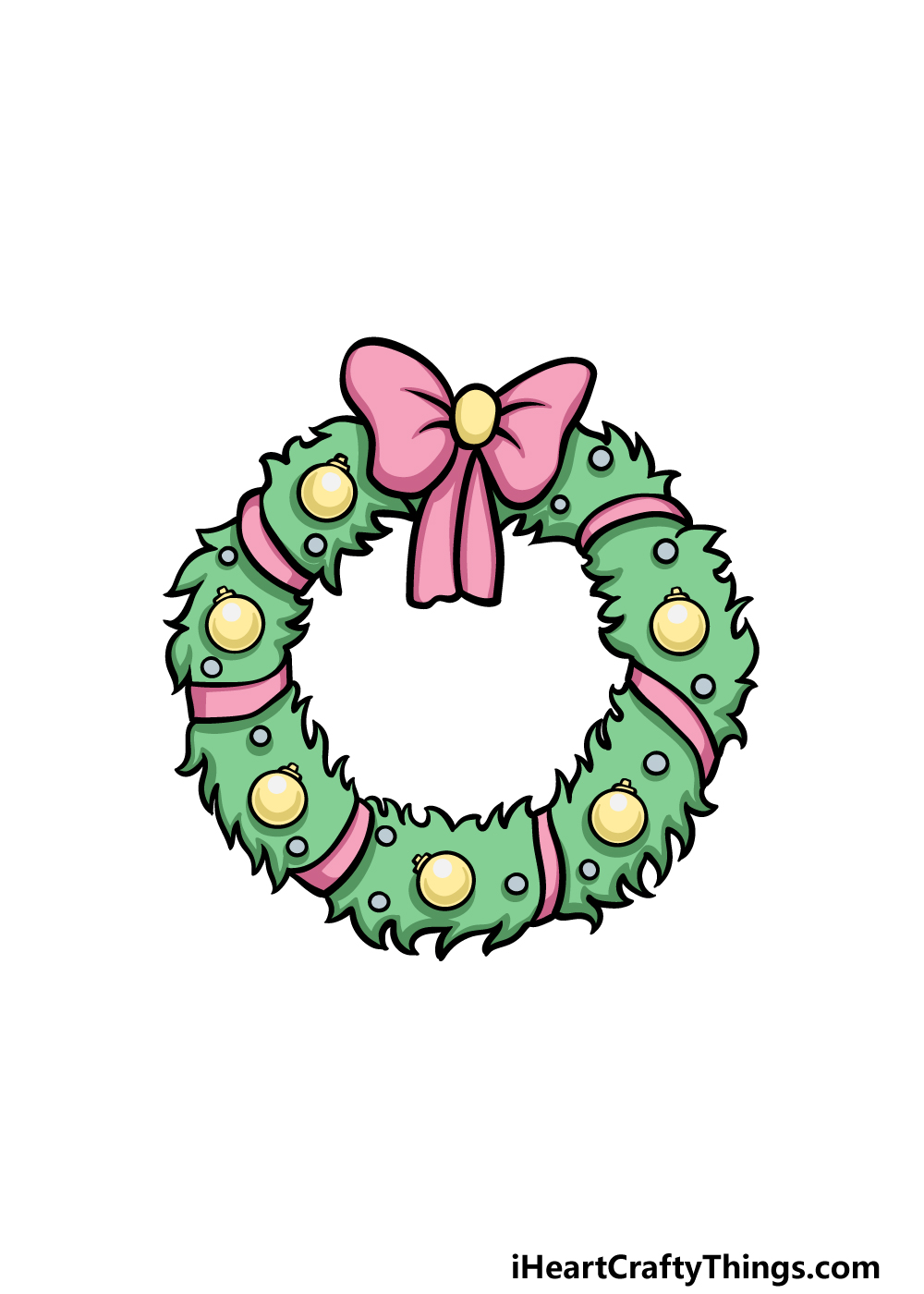 how to draw a Christmas Wreath step 6