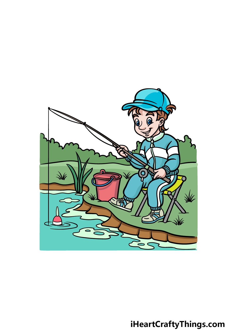 how to draw fishing step 6