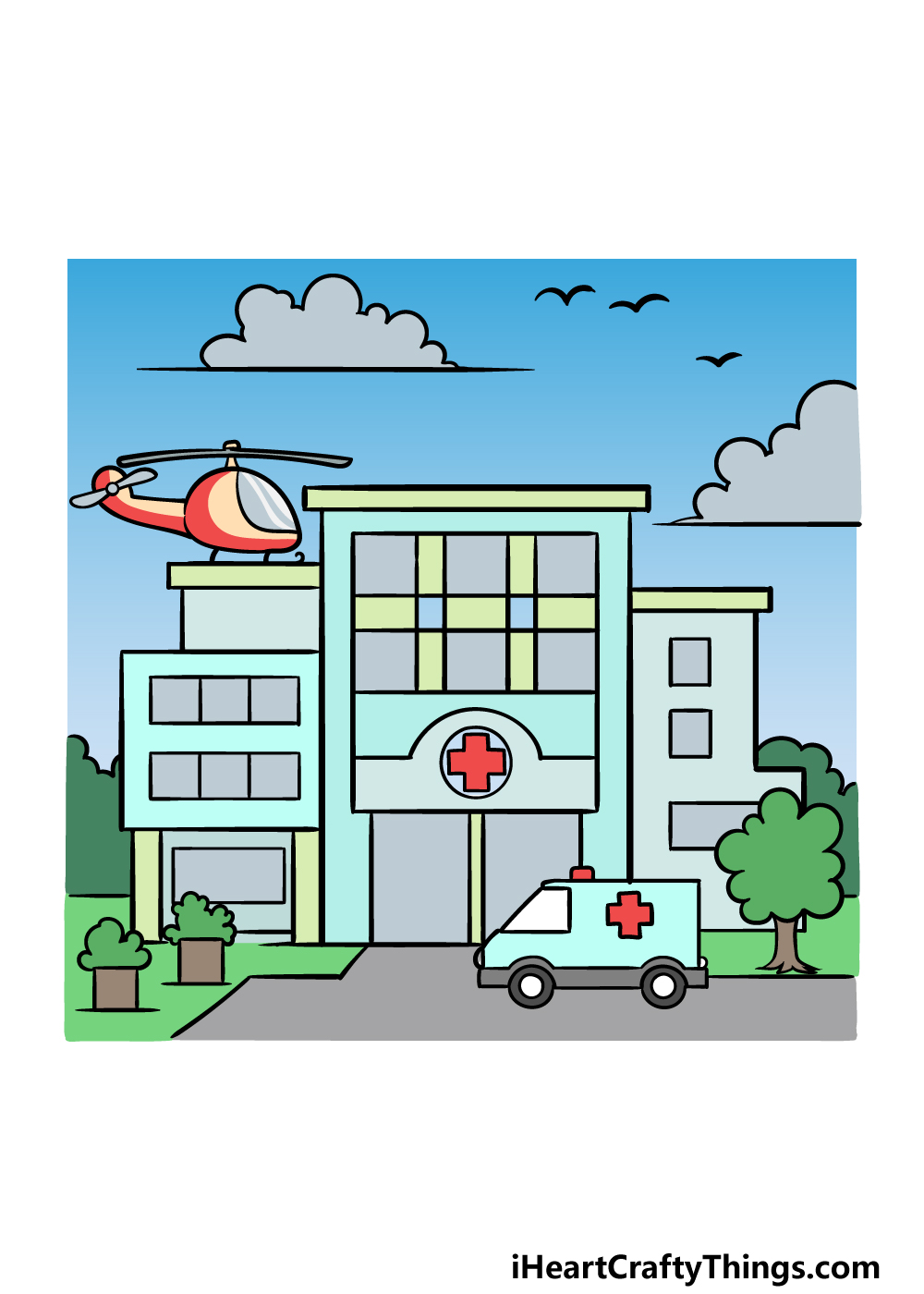 how to draw a hospital step 6