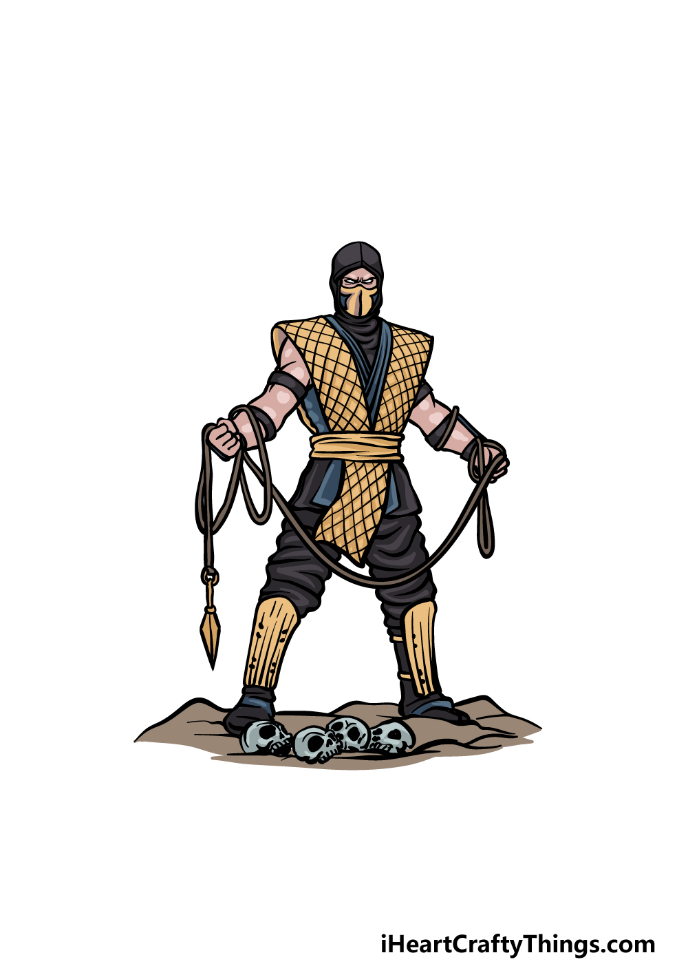 how to draw Scorpion from Mortal Kombat step 6
