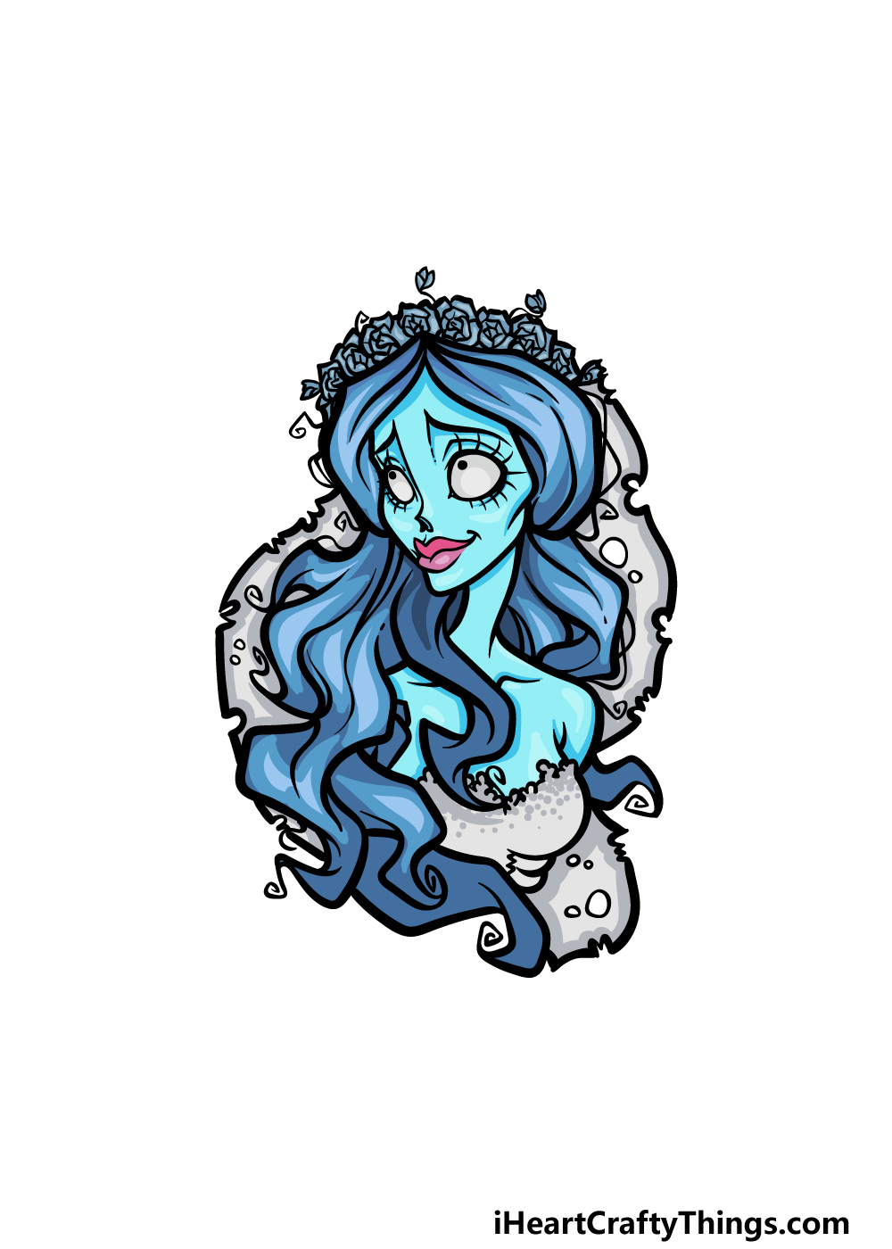 how to draw the Corpse Bride step 6
