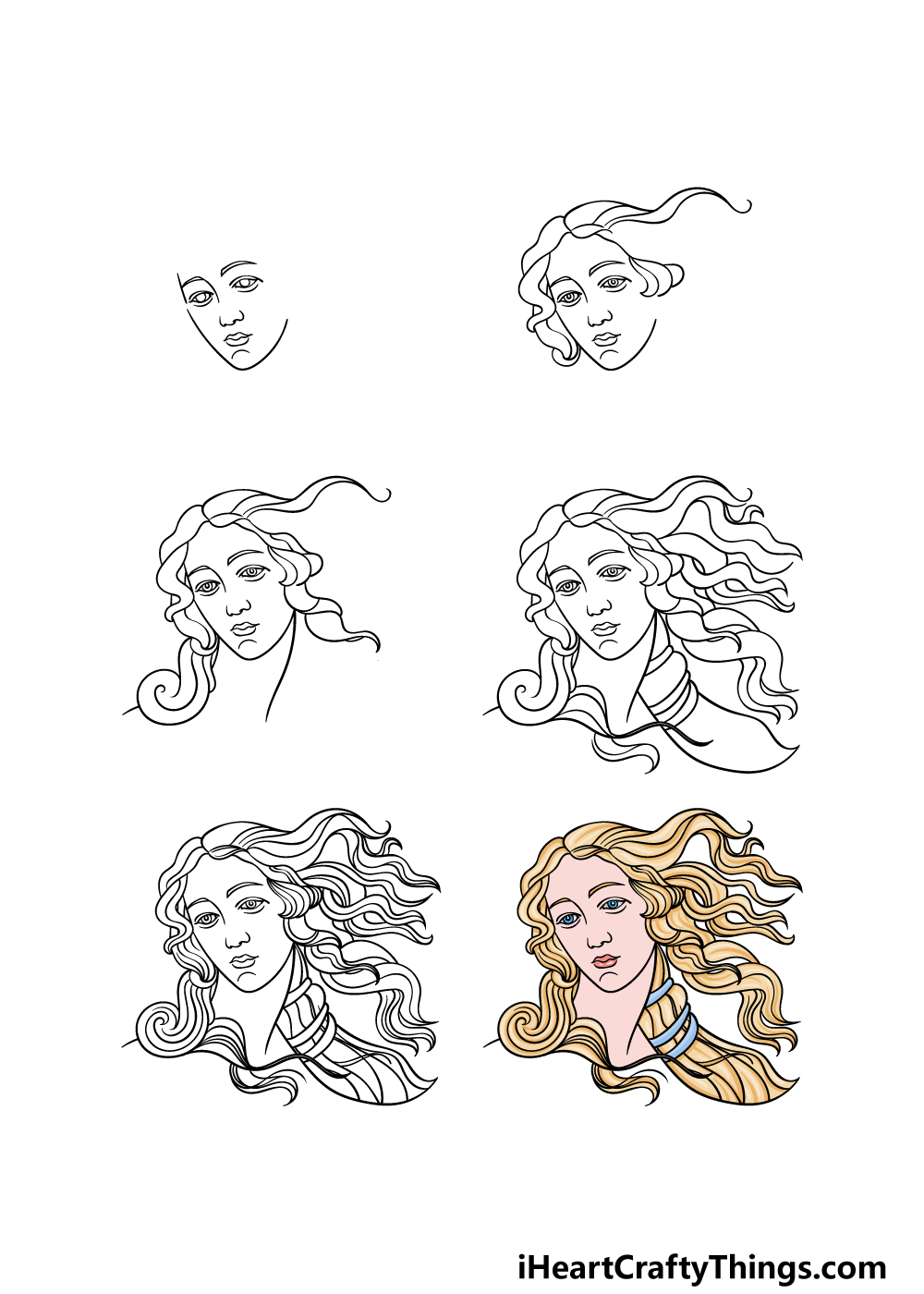 how to draw Aphrodite in 6 steps