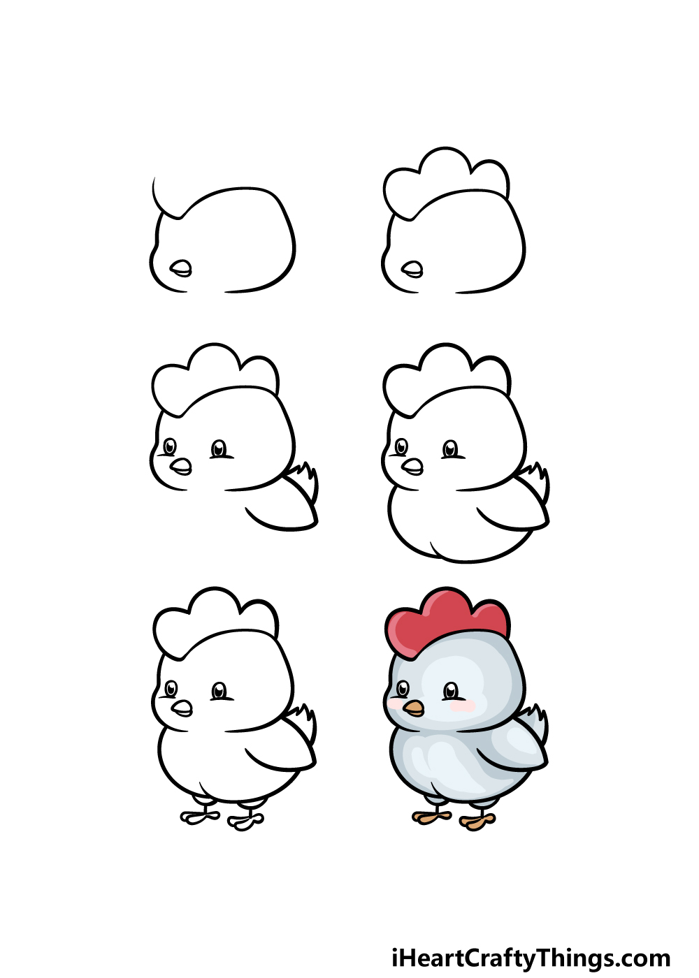 how to draw a Cute Chicken in 6 steps