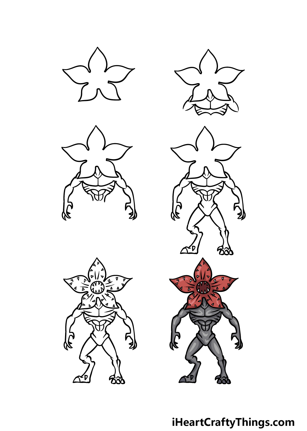 how to draw a Demogorgon in 6 steps