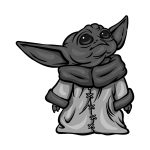 how to draw Baby Yoda in black and white image