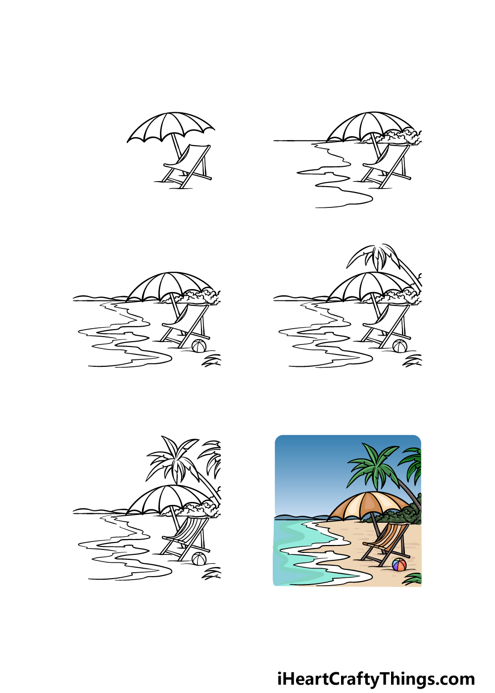 how to draw a Beach in 6 steps