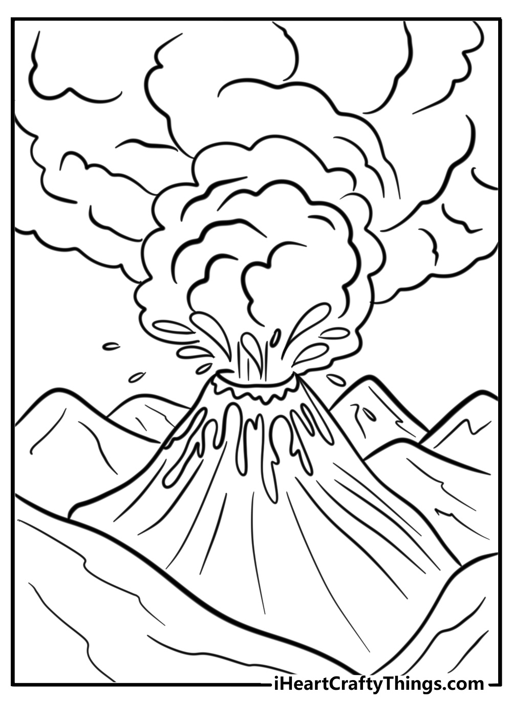 Volcano eruption spitting lava and smoke