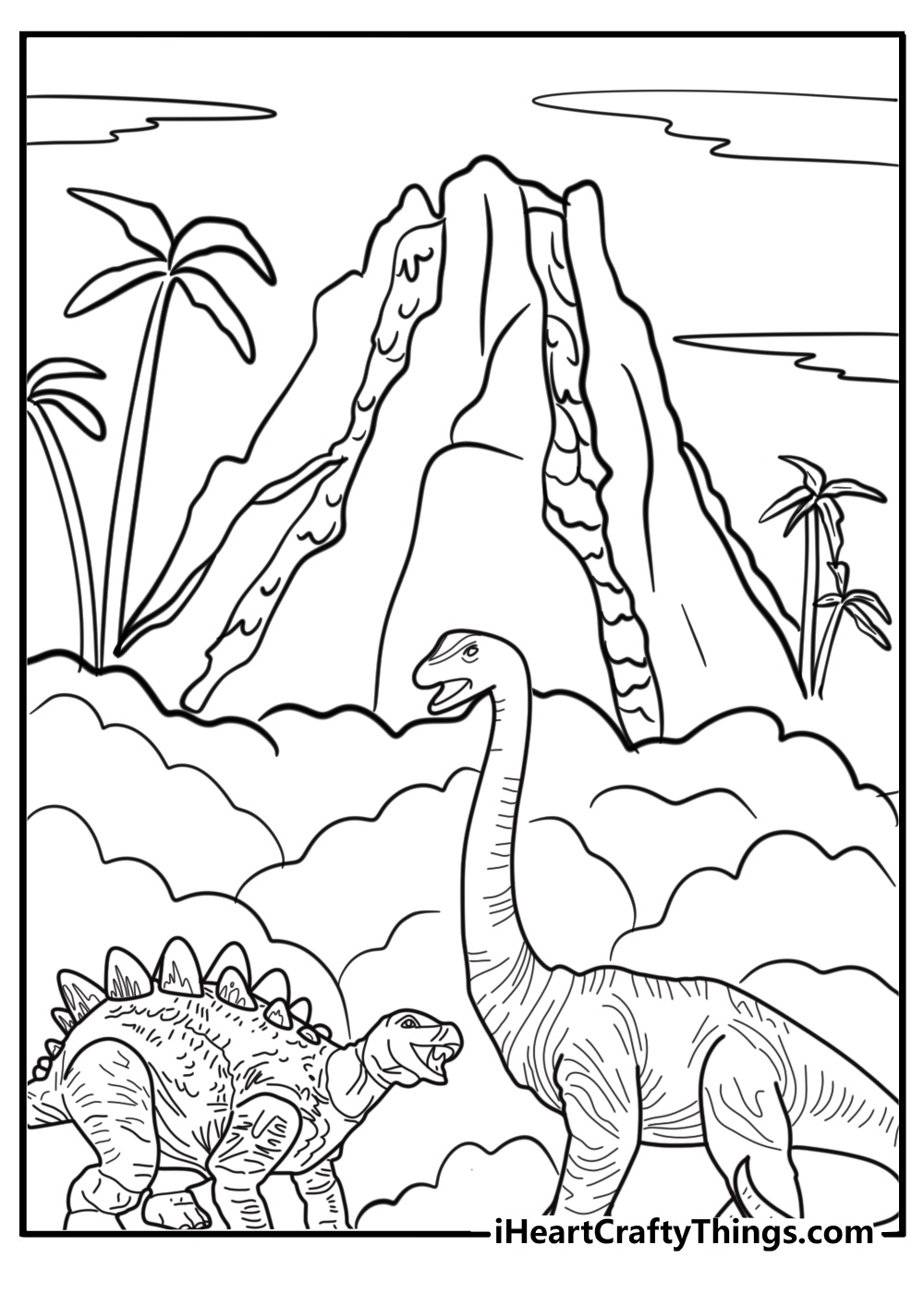 Volcano with dinosaurs