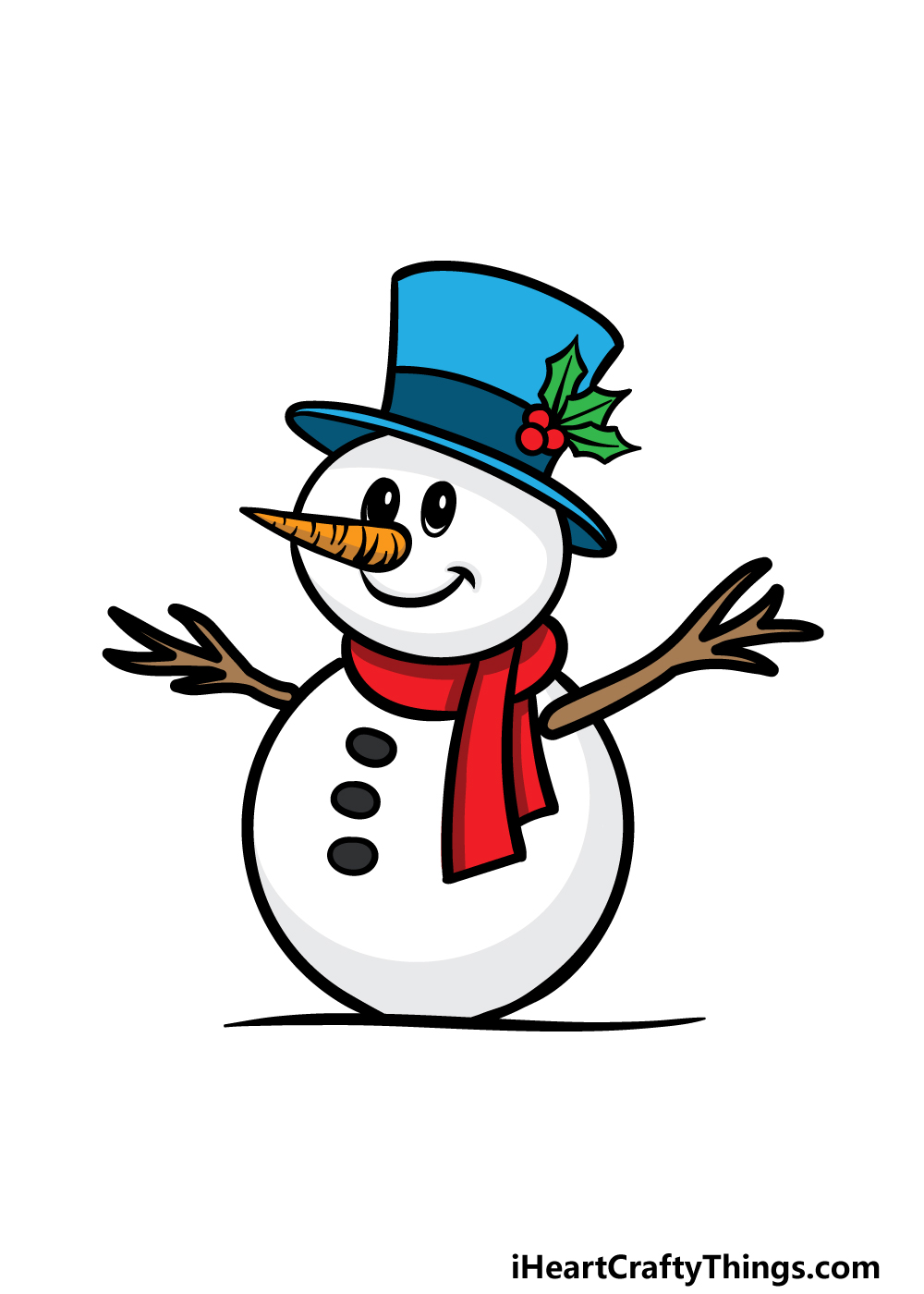 how to draw a cartoon snowman step 6