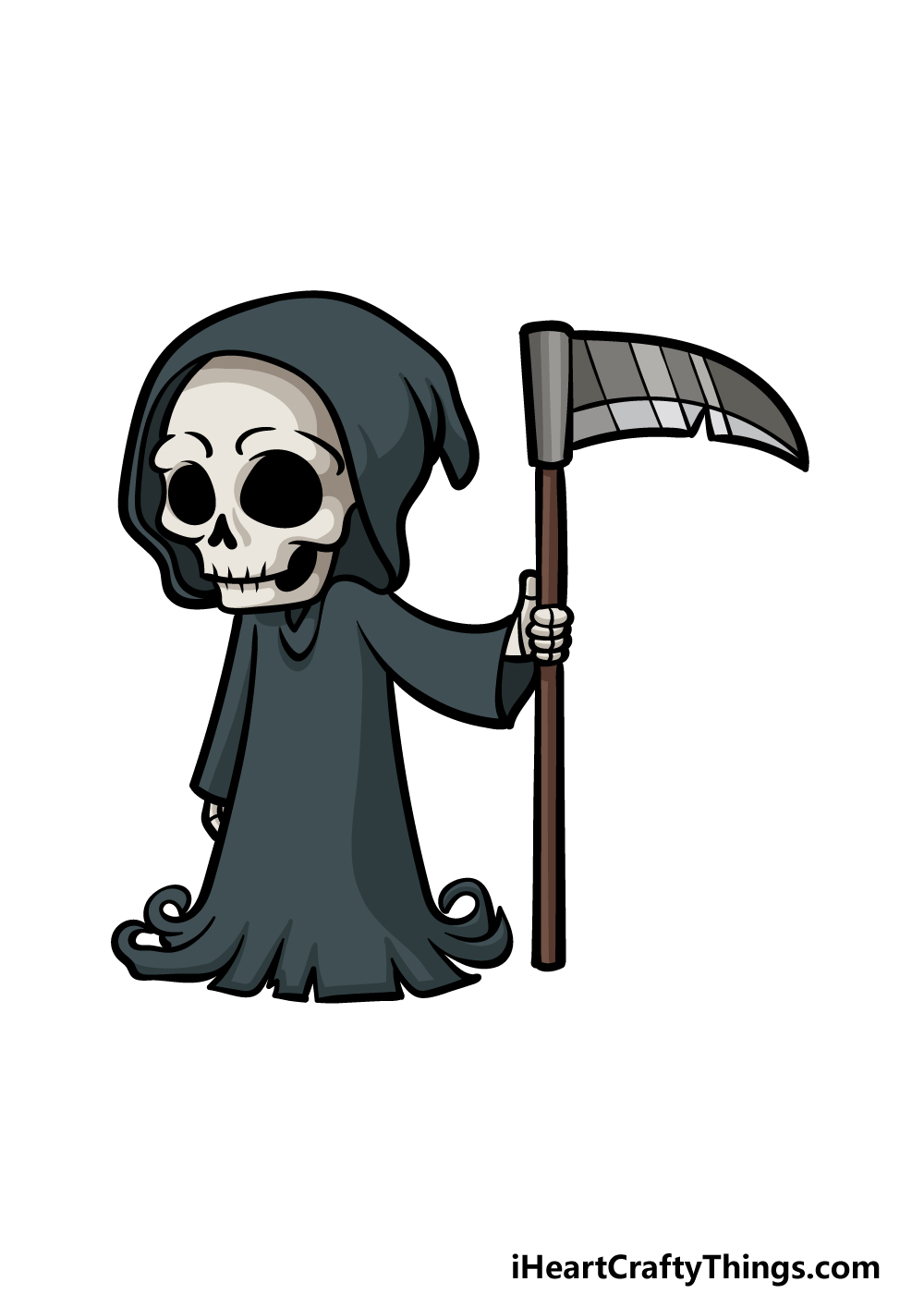 how to draw a cartoon Grim Reaper step 7