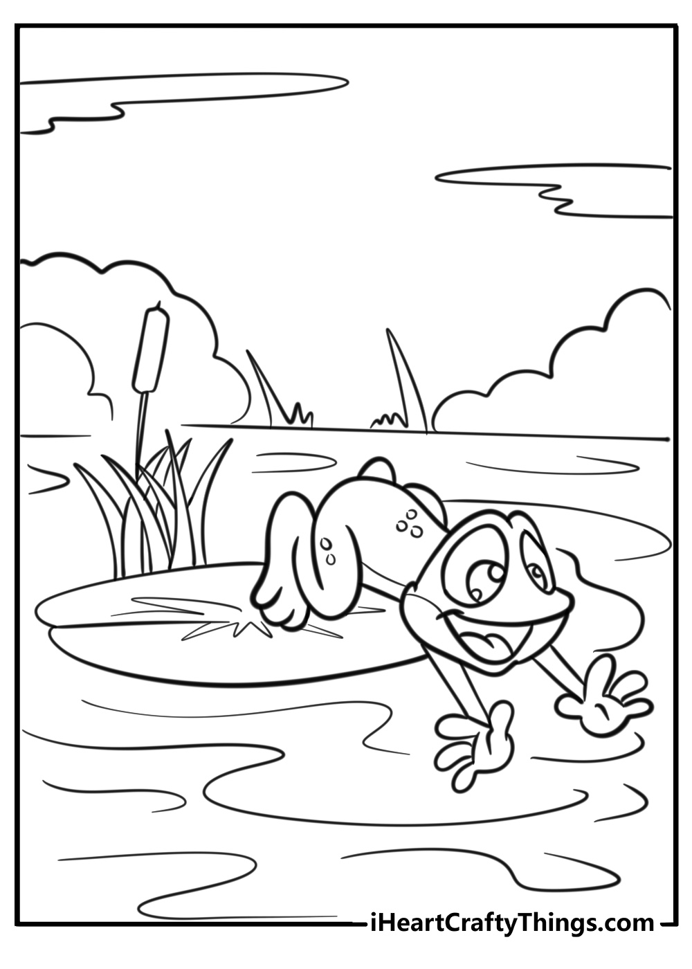 Happy frog floating on a lake