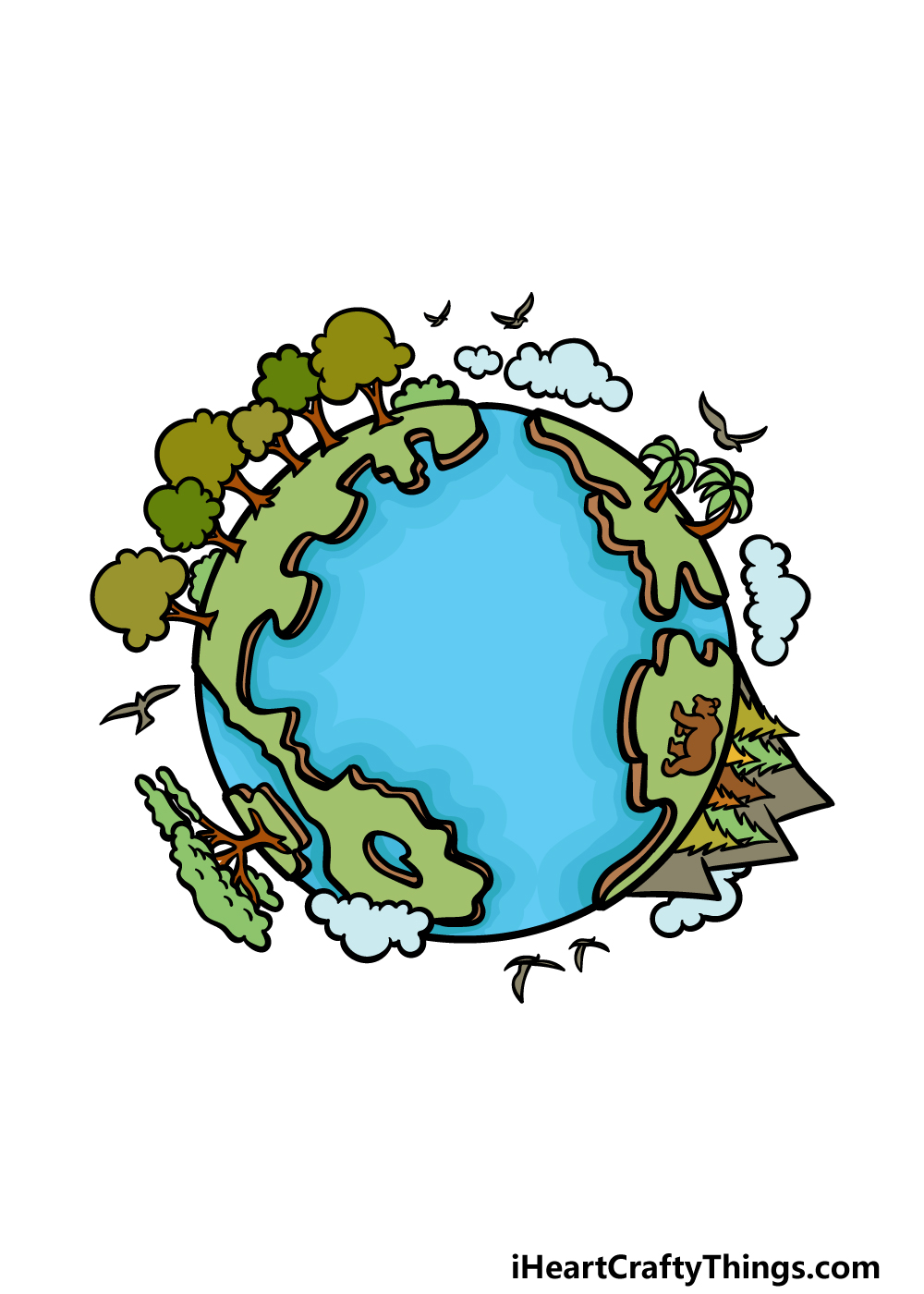 how to draw a cartoon earth step 6