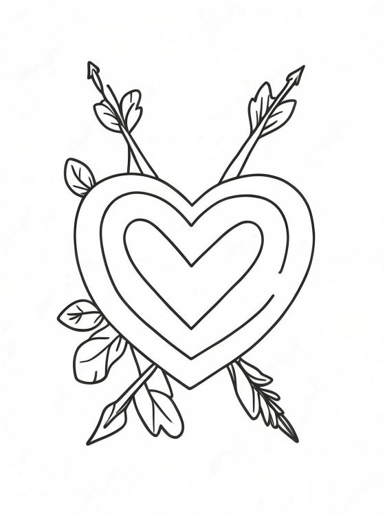 Easy Coloring Page Of Heart Pierced With Arrow