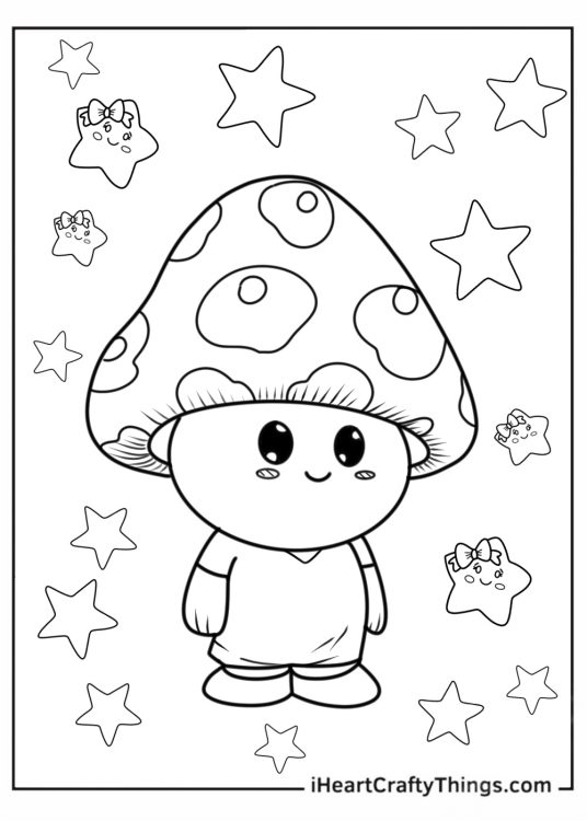 Kawaii Mushroom To Color