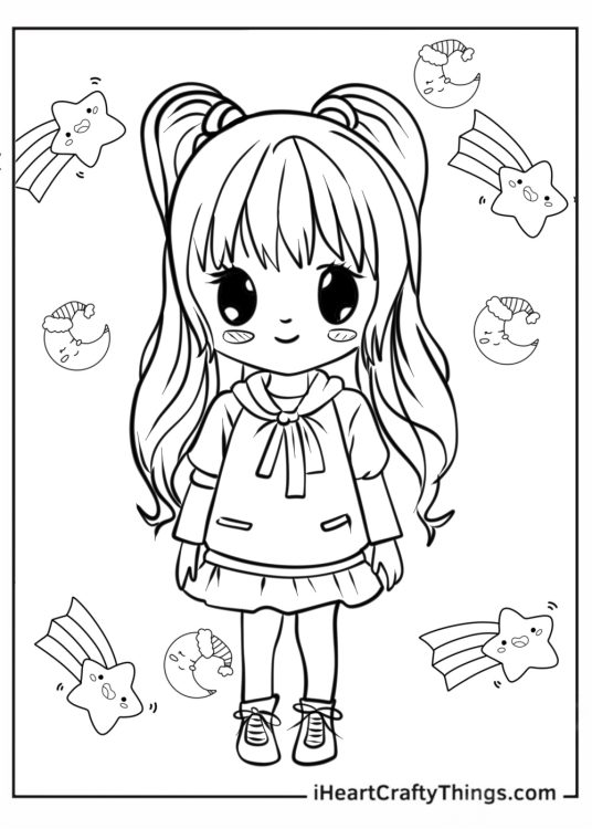 Simple Kawaii Chibi Girl To Color