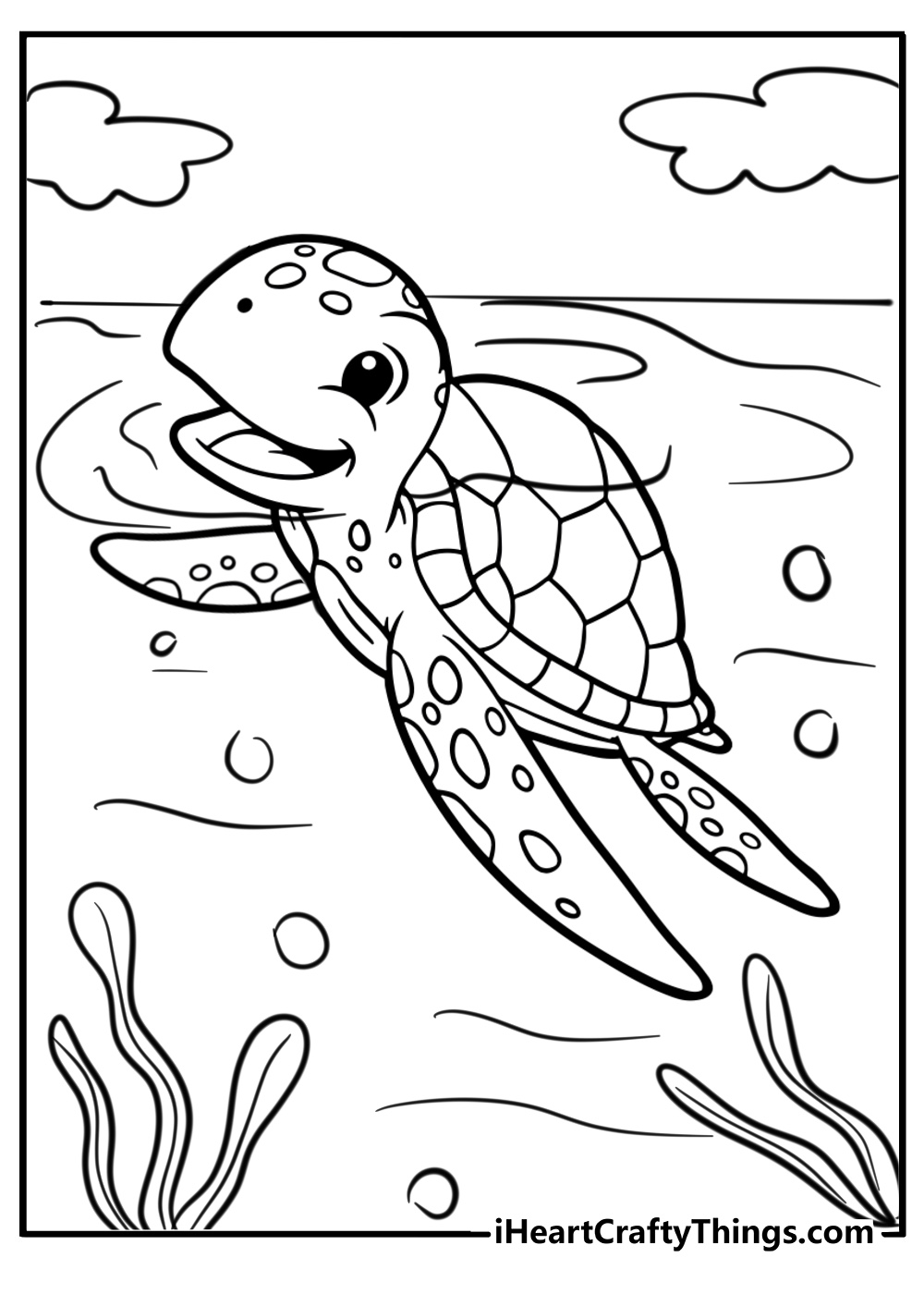 Sea turtle poking head through water