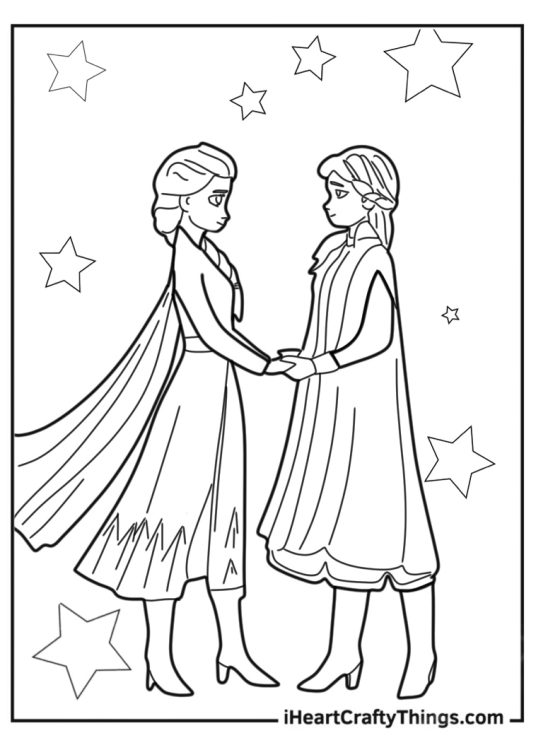 Elsa And Sister Holding Hands Coloring Sheet