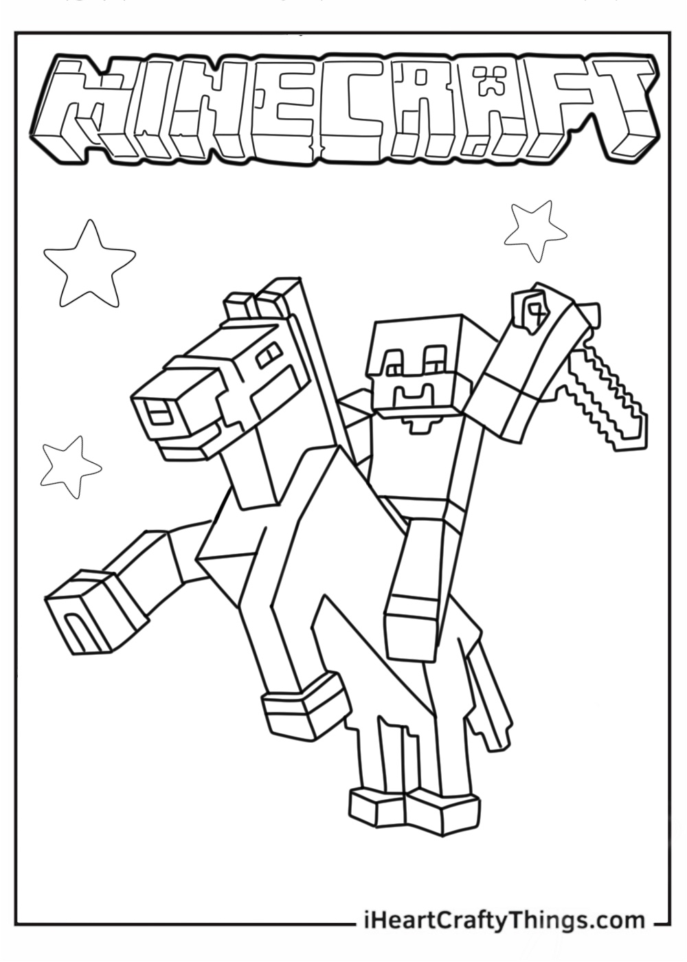 Minecraft Steve Riding Horse With Sword Coloring Page