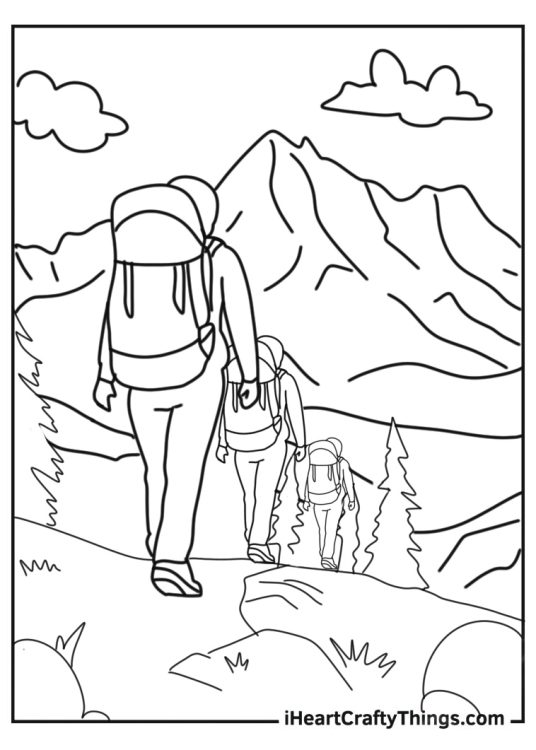 Three Campers With Rucksacks Hiking To Camp Site