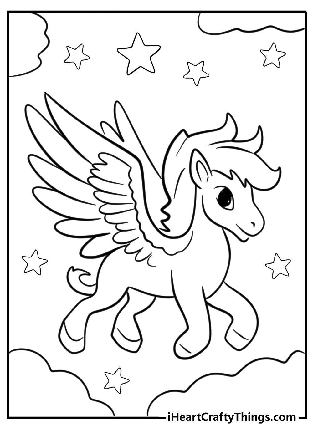 Cartoon chibi pegasus coloring page for kids
