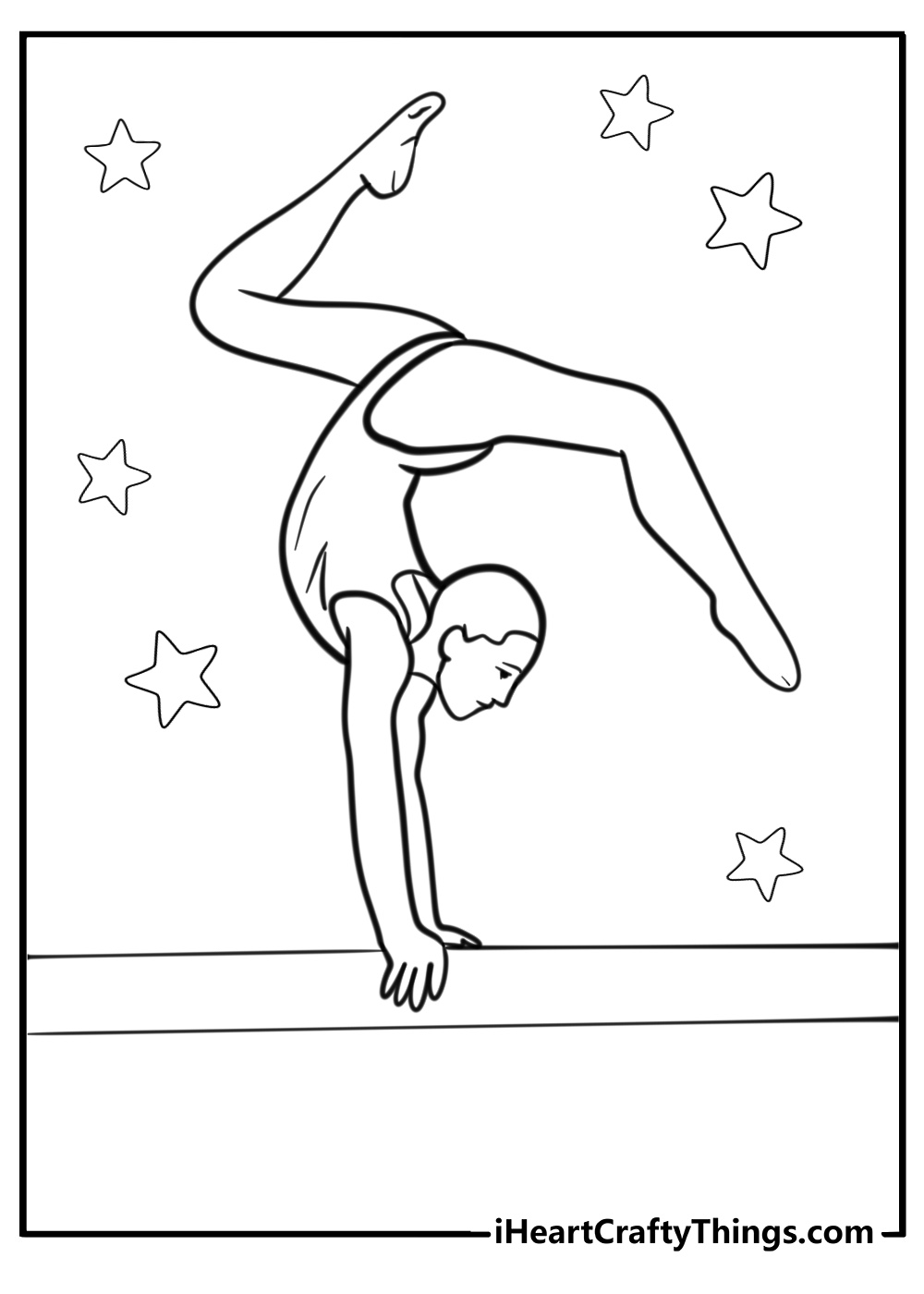 Gymnastics coloring page of young gymnast on balance beam