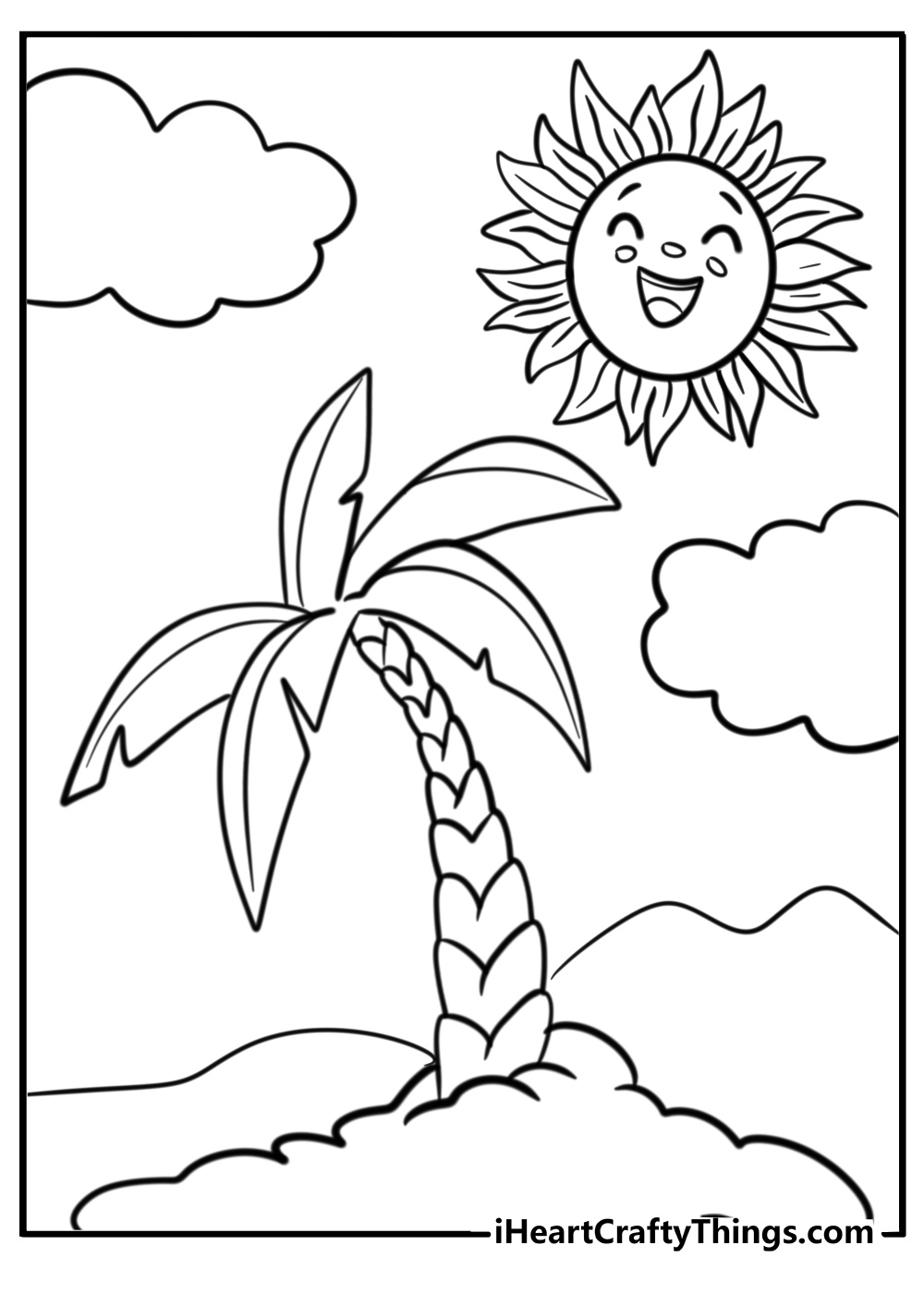 One palm tree and a cartoon sun