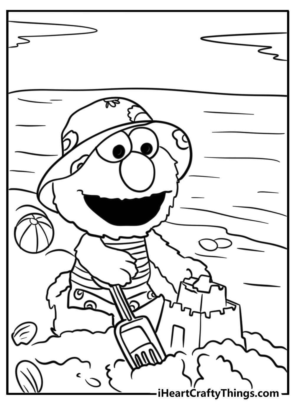 Summer themed elmo at the beach to color