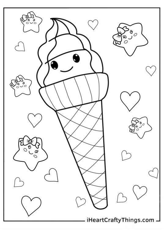 Kawaii Themed Ice Creams To Color
