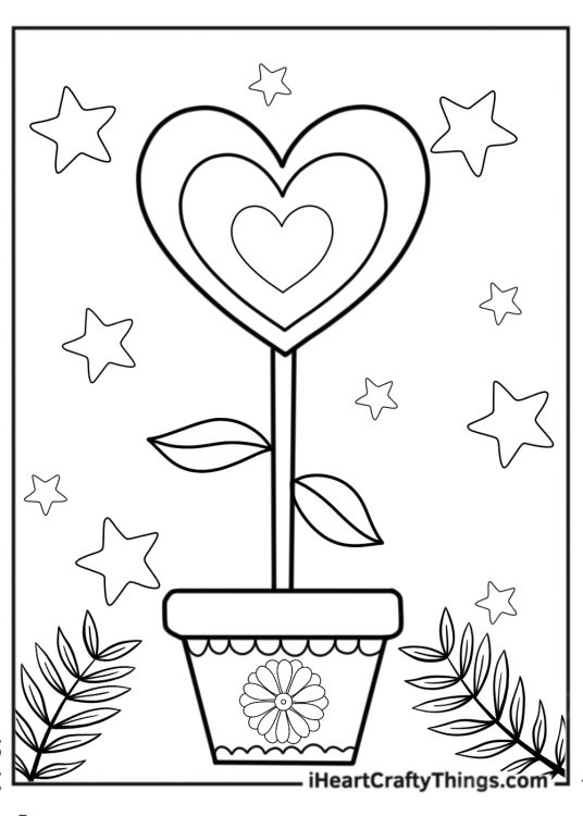 Plant With Heart On Top Coloring In