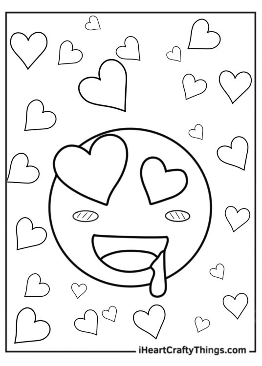 Heart emoji smiling face coloring pages