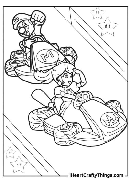 Princess peach racing against mario to color