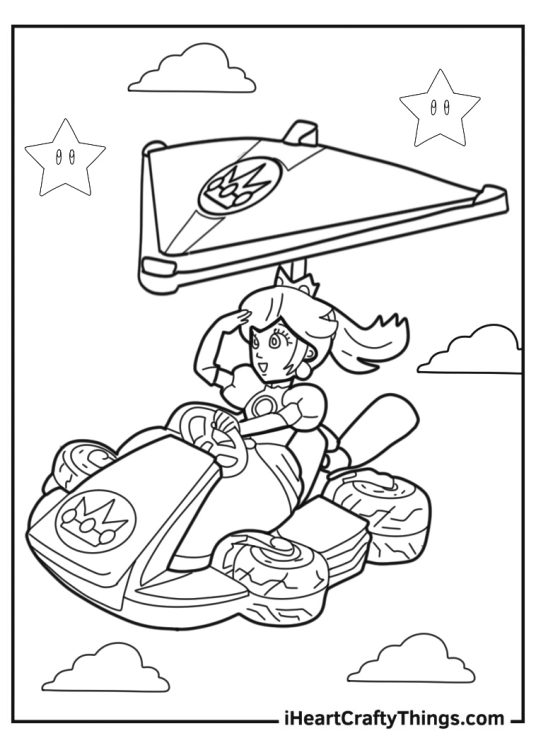 peach flying in her glider go kart