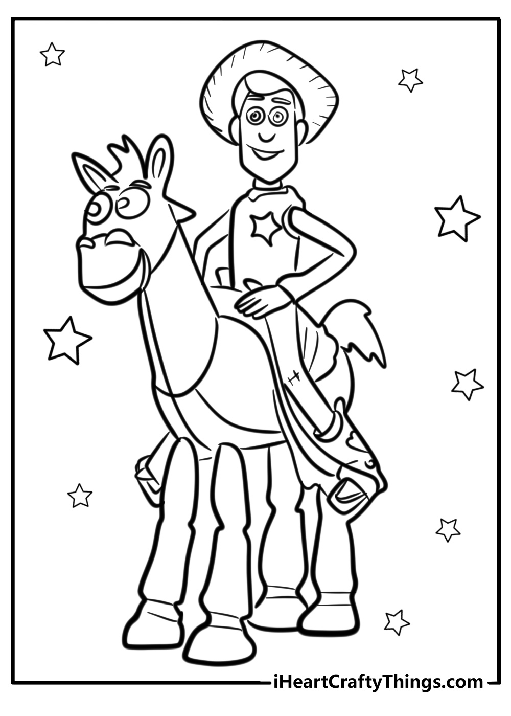 Woody coloring page riding bullseye