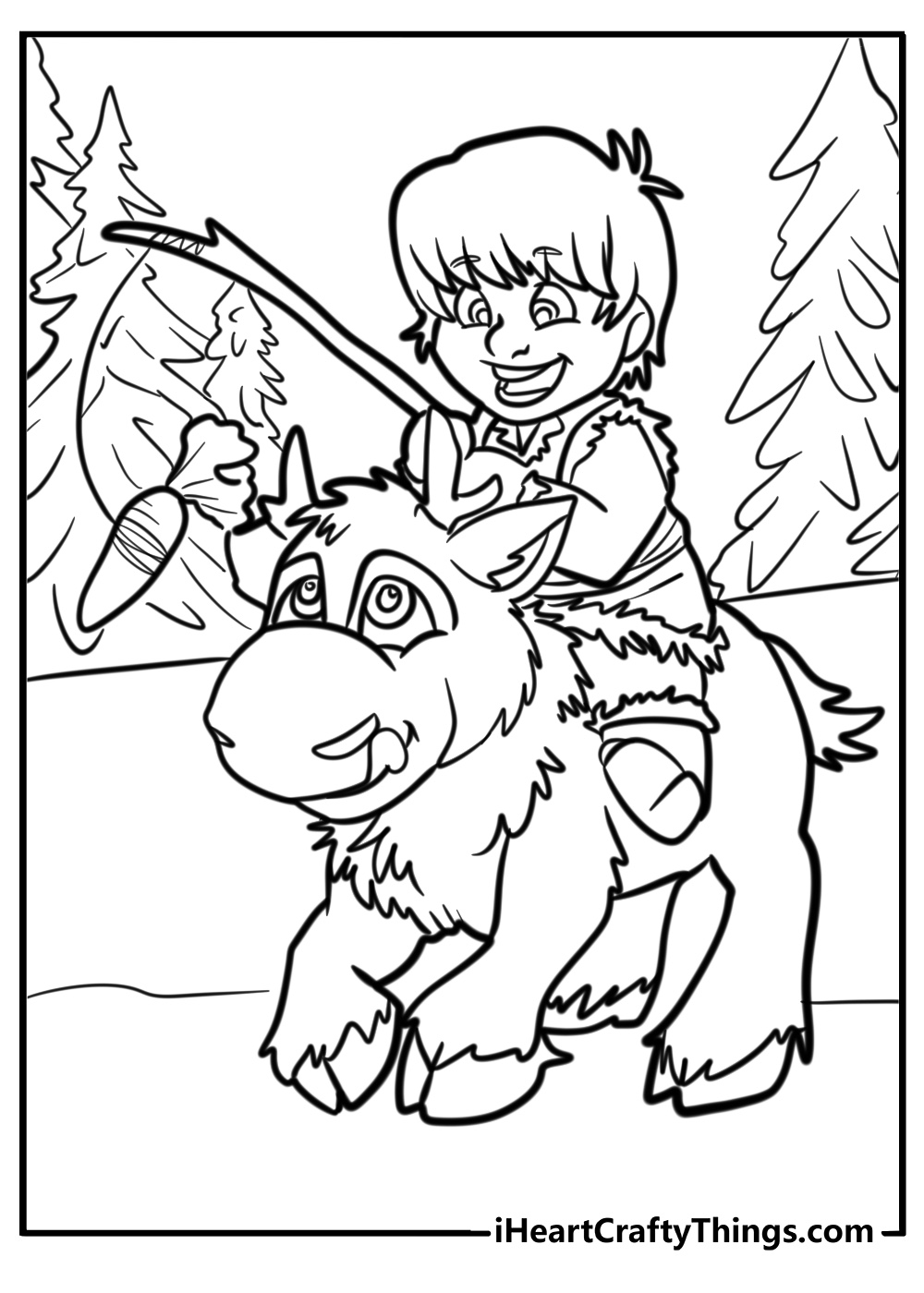 Kristoff and Sven in the Snowy Mountains Frozen Coloring Page