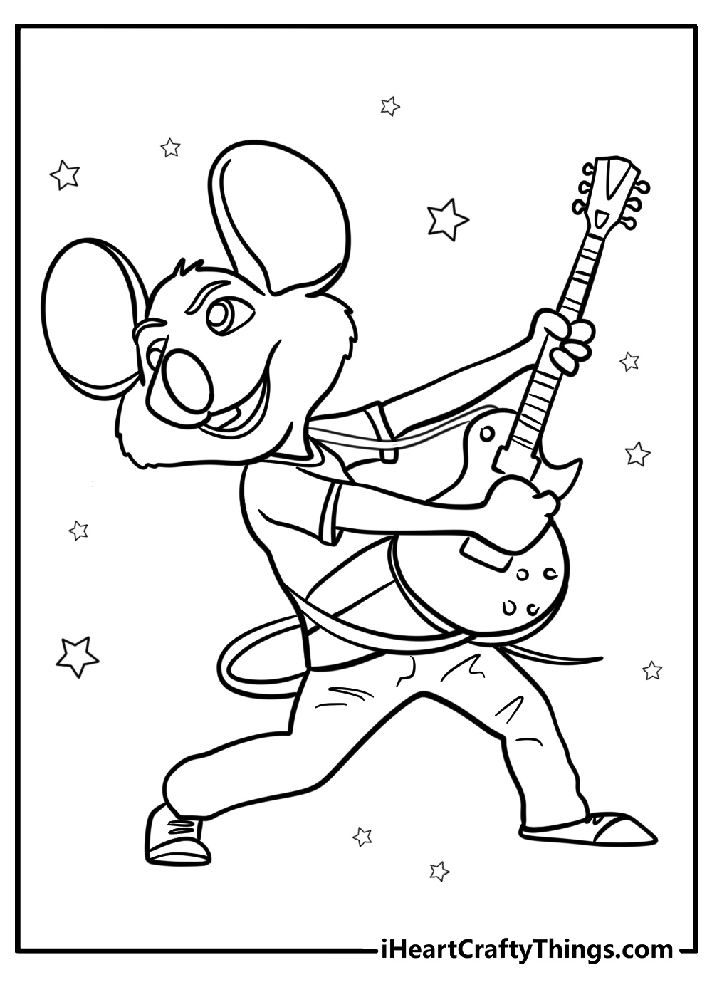Chuck e cheese playing guitar on stage fun coloring sheet