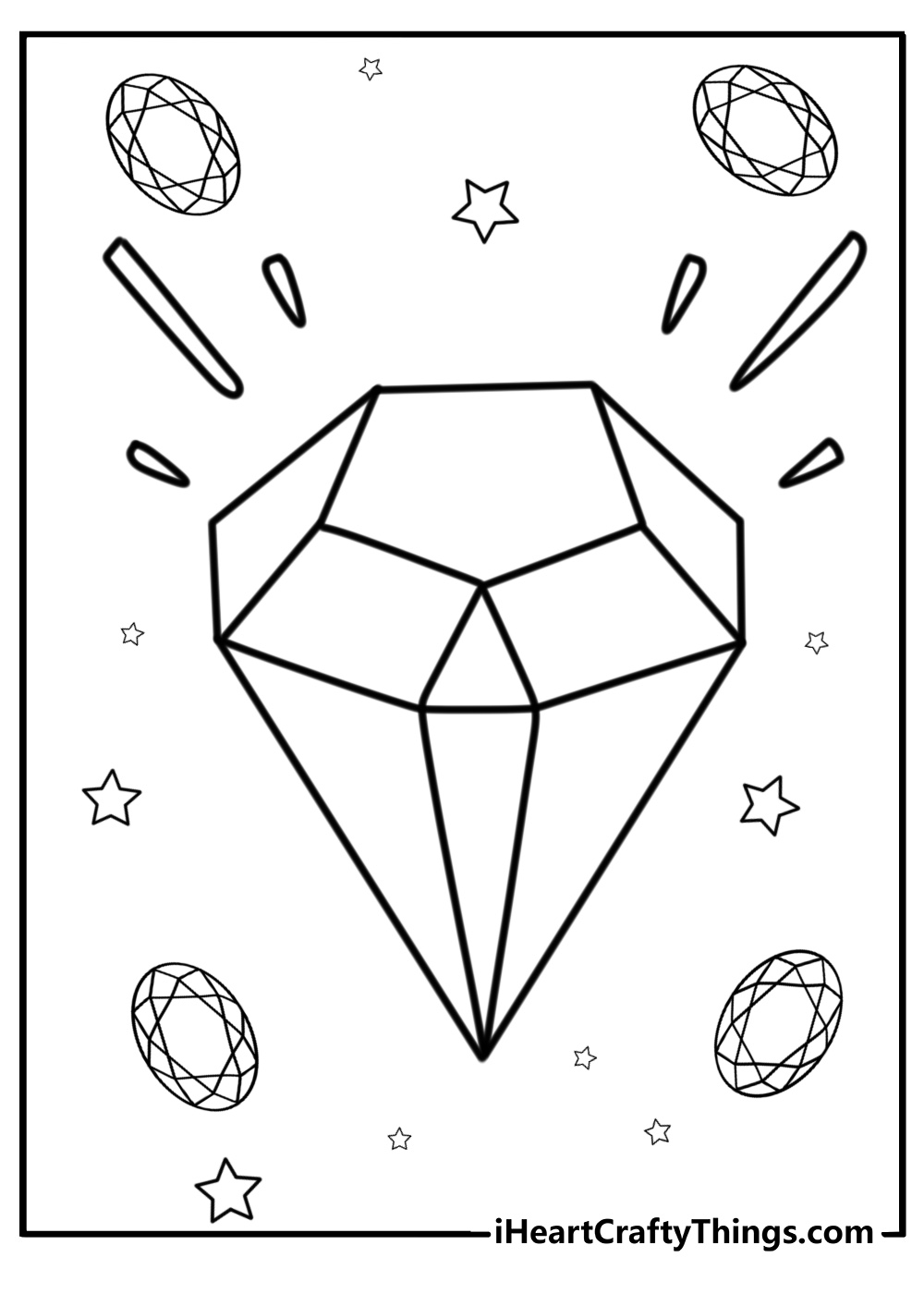 Diamond with a halo of tiny stones free printable coloring page