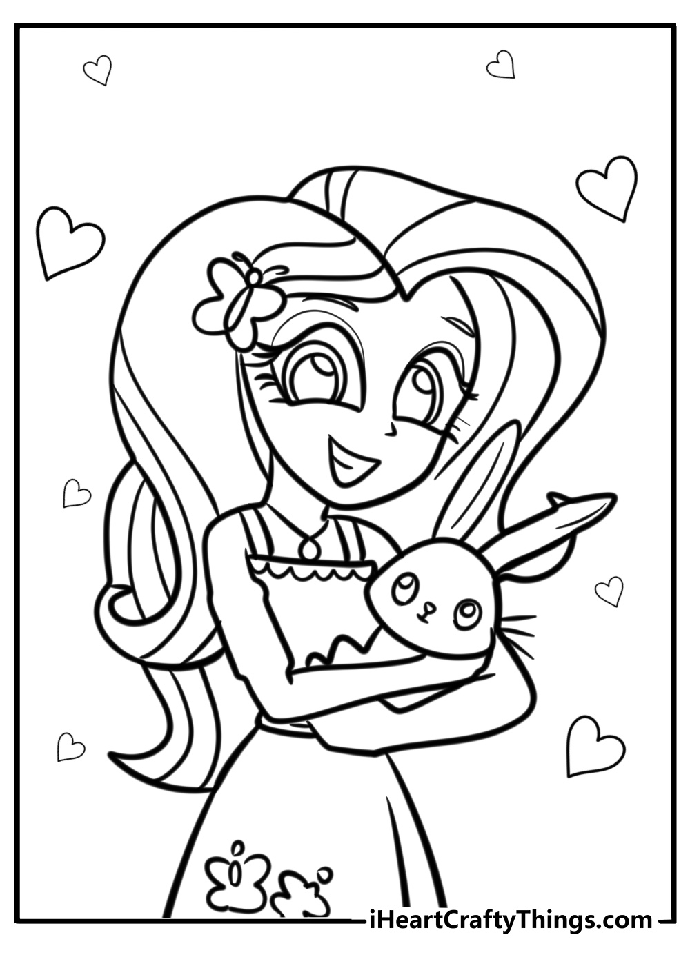 Fluttershy with her pet bunny fun printable coloring sheet