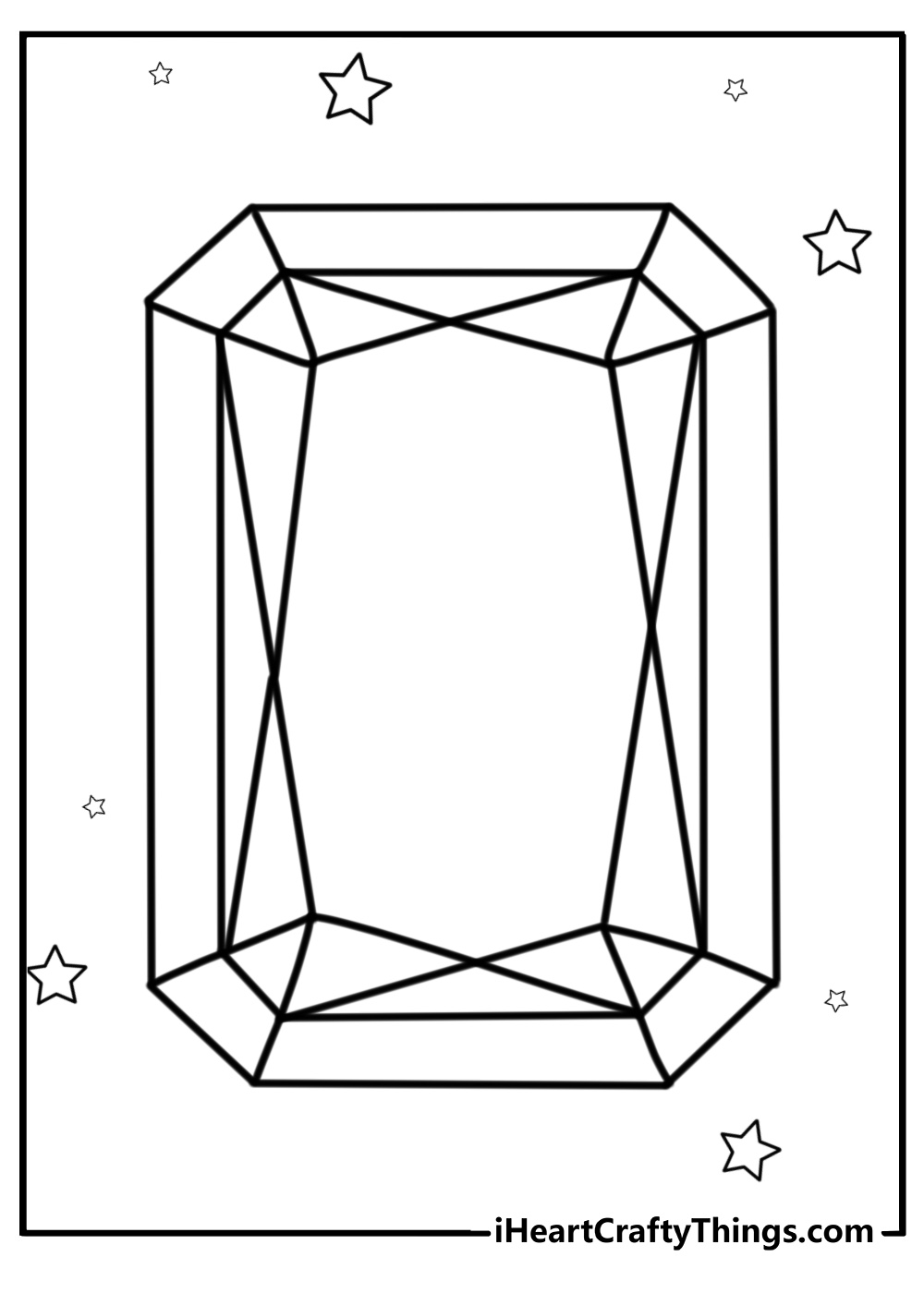 Radiant cut diamond sparkling in the light printable coloring page