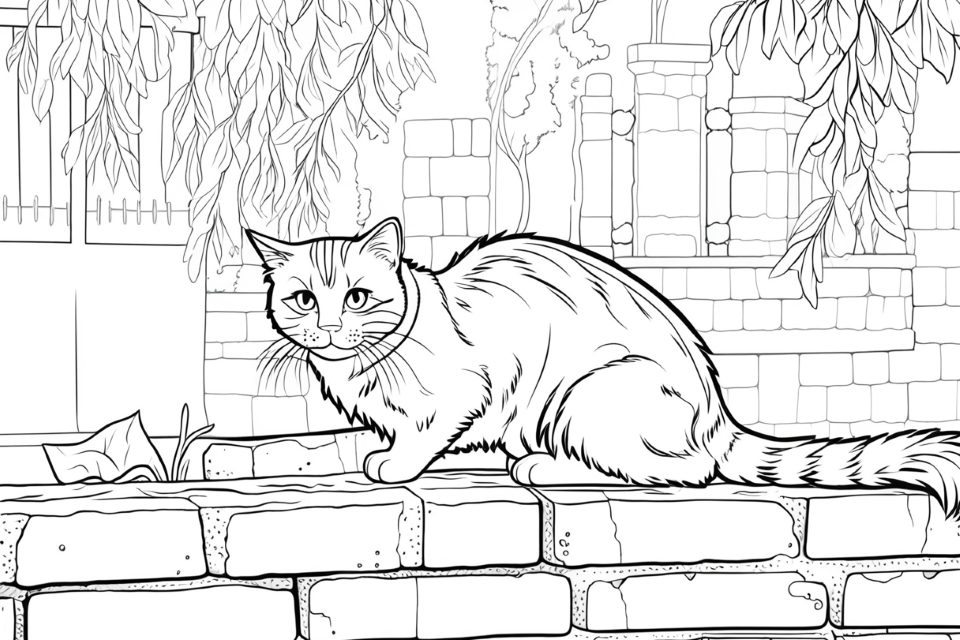 AI generated image-to-image cat coloring page