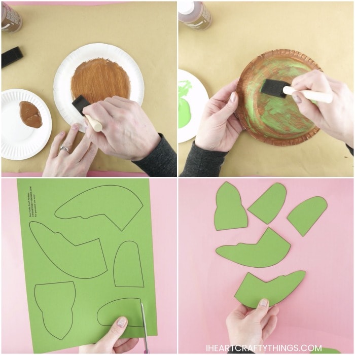 four square collage image showing steps for making a sea turtle craft