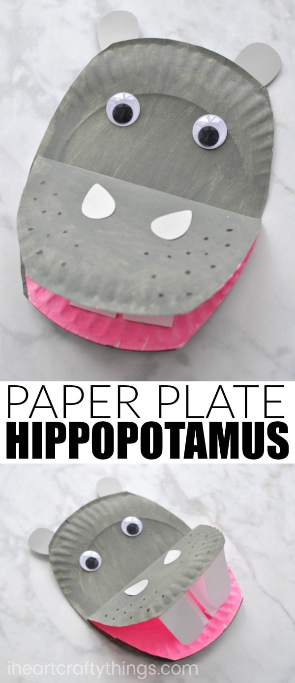 paper plate hippopotamus craft pin