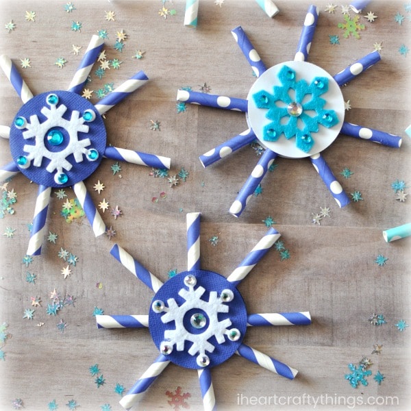 Straw snowflakes for hanging