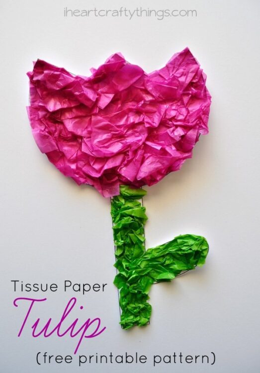 tissue paper tulip kids craft with printable pattern i heart crafty things