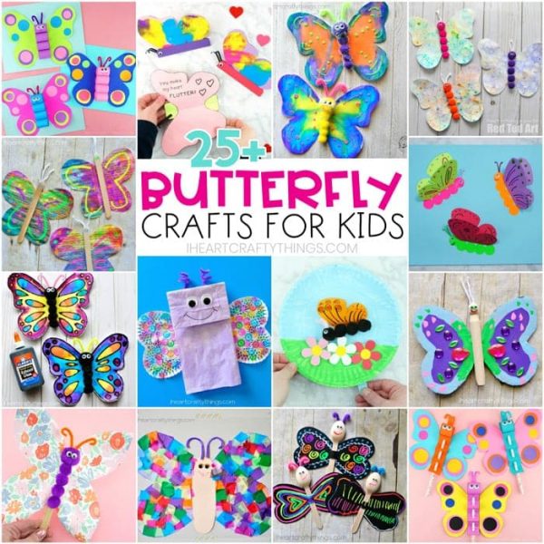 collage of 14 colorful butterfly crafts for kids
