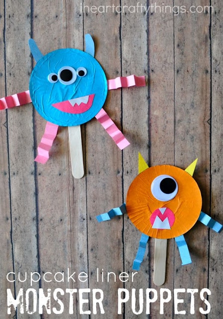 cupcake liner monster puppets